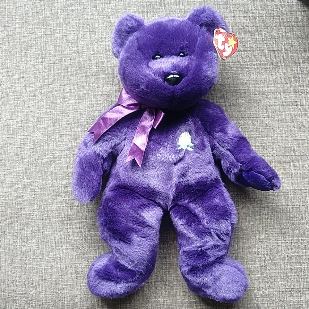 1998 Princess Diana Purple Beanie Buddy Purple Bear Plush 14"